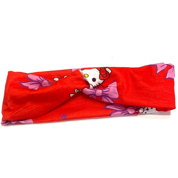 Kids Headband Bows Bunnies And Hello Kitty Front Twist Stretch Red - Picture 3 of 3